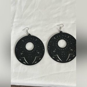Black large wooden earrings